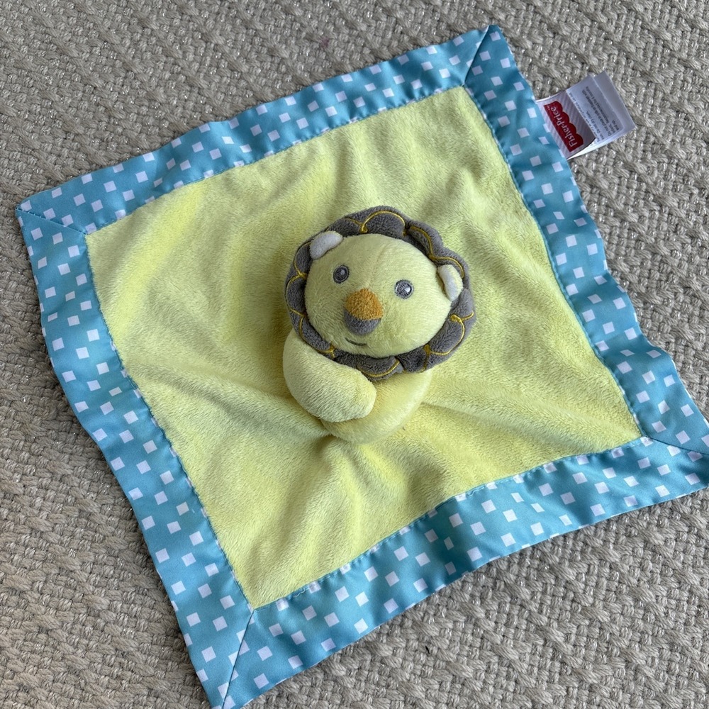 2016 Fisher Price Mattel Plush Lion Baby Security Lovey Blanket 12" X 12"